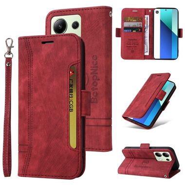 Peňaženkové kožené puzdro BETOPNICE na Xiaomi Redmi Note 13 4G - Červená