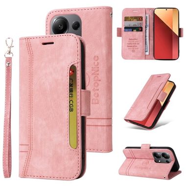Peňaženkové kožené puzdro BETOPNICE na Xiaomi Redmi Note 13 Pro 4G - Ružová