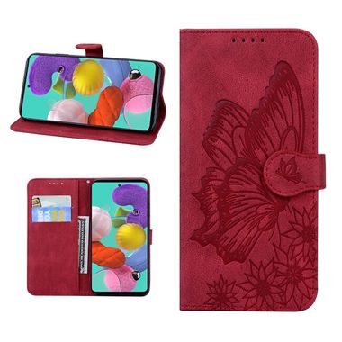 Peňaženkové kožené puzdro BUTTERFLIES na iPhone 13 Pro - Červená