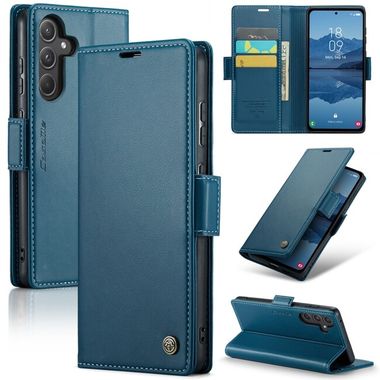 Peňaženkové kožené puzdro Butterfly Buckle Litchi na Galaxy A55 5G - Modrá
