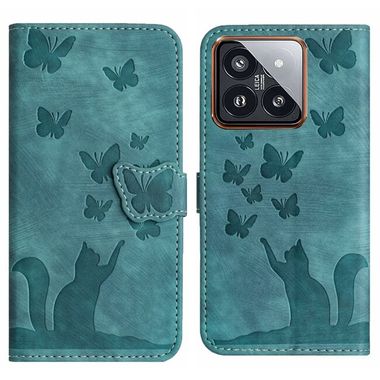 Peňaženkové kožené puzdro Butterfly Cat na Xiaomi 14 Pro - Zelená