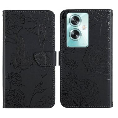 Peňaženkové kožené puzdro Butterfly Embossed na OPPO Reno11 F 5G - Čierna