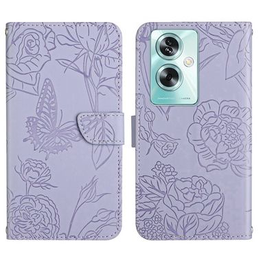 Peňaženkové kožené puzdro Butterfly Embossed na OPPO Reno11 F 5G - Fialová