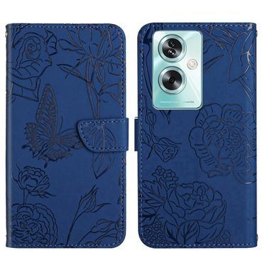 Peňaženkové kožené puzdro Butterfly Embossed na OPPO Reno11 F 5G - Modrá