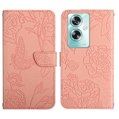 Peňaženkové kožené puzdro Butterfly Embossed na OPPO Reno11 F 5G - Ružová