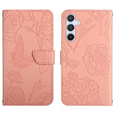 Peňaženkové kožené puzdro Butterfly Embossed Skin Feel na Galaxy A55 5G - Ružová