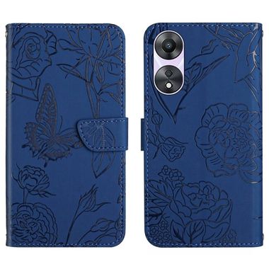 Peňaženkové kožené puzdro Butterfly Feel na Oppo A58 5G - Modrá