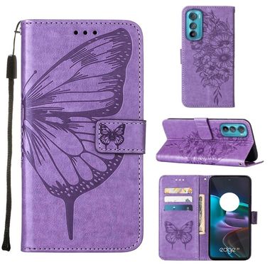 Peňaženkové kožené puzdro Butterfly Flip na Motorola Edge 30 - Fialová