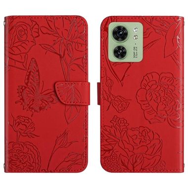 Peňaženkové kožené puzdro Butterfly Flip na Motorola Edge 40 - Červená