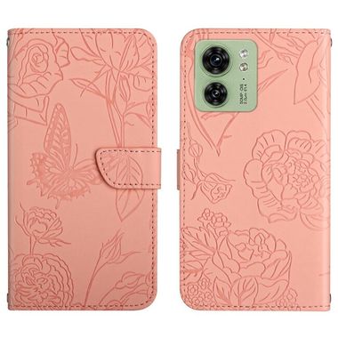 Peňaženkové kožené puzdro Butterfly Flip na Motorola Edge 40 - Ružová