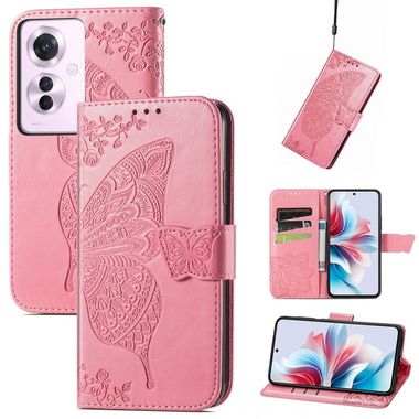 Peňaženkové kožené puzdro Butterfly Flower na OPPO Reno11 F 5G - Ružová