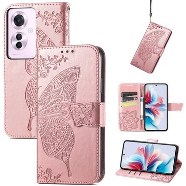 Peňaženkové kožené puzdro Butterfly Flower na OPPO Reno11 F 5G - Ružové zlato