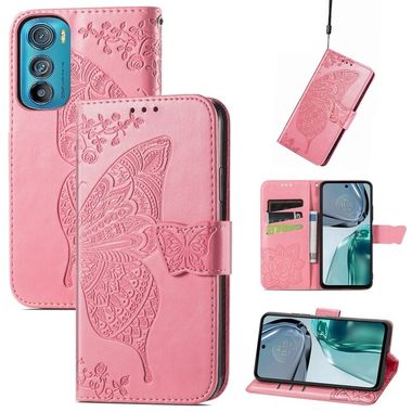 Peňaženkové kožené puzdro Butterfly Love na Motorola Edge 30 - Ružová