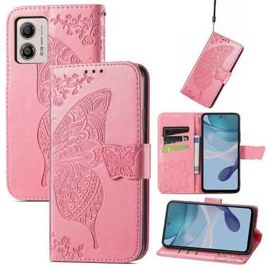 Peňaženkové kožené puzdro Butterfly Love na Motorola Moto G13 / G23 / G53 5G - Ružová