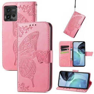 Peňaženkové kožené puzdro Butterfly Love na Motorola Moto G72 - Ružová