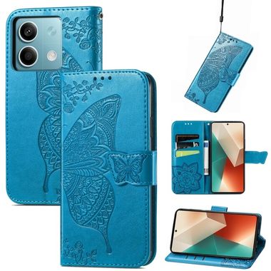 Peňaženkové kožené puzdro Butterfly Love na Xiaomi Redmi Note 13 - Modrá