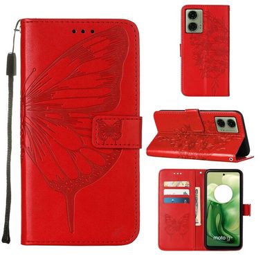 Peňaženkové kožené puzdro Butterfly na Motorola Moto G04/ G24 - Červená