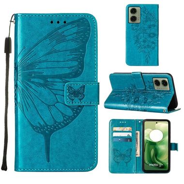 Peňaženkové kožené puzdro Butterfly na Motorola Moto G04/ G24 - Modrá