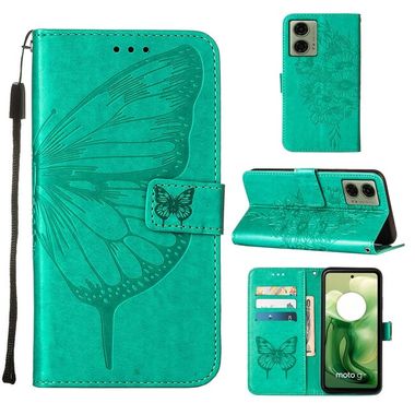 Peňaženkové kožené puzdro Butterfly na Motorola Moto G04/ G24 - Zelená