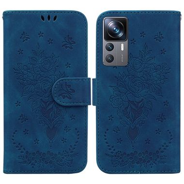 Peňaženkové kožené puzdro BUTTERFLY na Xiaomi 12T / 12T Pro – Modrá