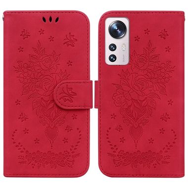 Peňaženkové kožené puzdro BUTTERFLY na Xiaomi 12X – Červená