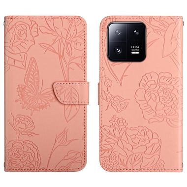 Peňaženkové kožené puzdro BUTTERFLY na Xiaomi 13 – Ružová
