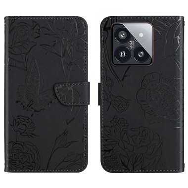 Peňaženkové kožené puzdro Butterfly na Xiaomi 14 Pro - Čierna
