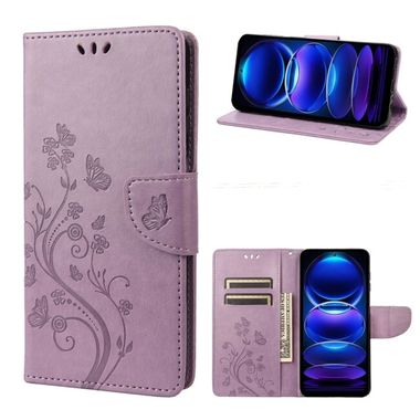 Peňaženkové kožené puzdro Butterfly Pattern na Xiaomi Redmi Note 12 Pro 5G – Svetlo Fialová