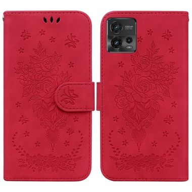 Peňaženkové kožené puzdro Butterfly Rose na Motorola Moto G72 - Červená