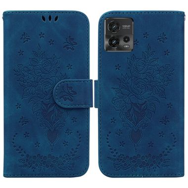 Peňaženkové kožené puzdro Butterfly Rose na Motorola Moto G72 - Modrá