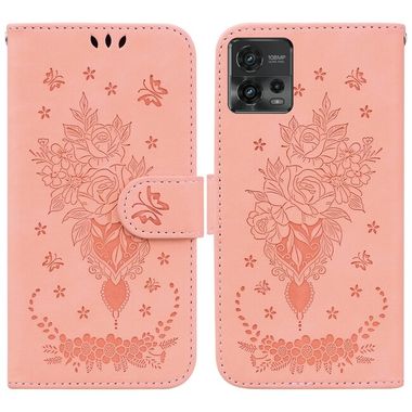 Peňaženkové kožené puzdro Butterfly Rose na Motorola Moto G72 - Ružová