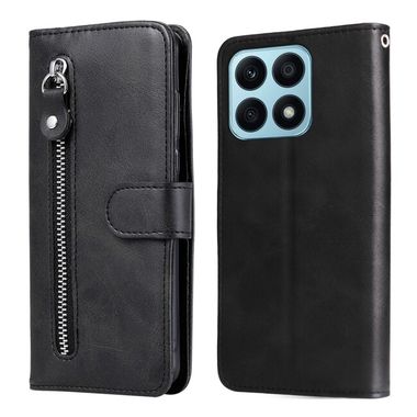 Peňaženkové kožené puzdro Calf Texture Zipper na Honor X8a - Čierna