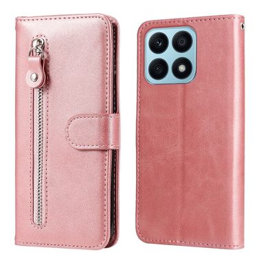 Peňaženkové kožené puzdro Calf Texture Zipper na Honor X8a - Ružová