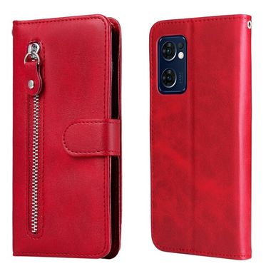 Peňaženkové kožené puzdro Calf Zipper na Oppo Reno 7 5G - Červená