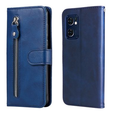 Peňaženkové kožené puzdro Calf Zipper na Oppo Reno 7 5G - Modrá