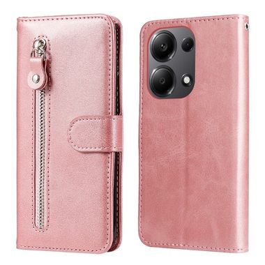 Peňaženkové kožené puzdro Calf Zipper na Xiaomi Redmi Note 13 Pro 4G - Ružovo zlatá