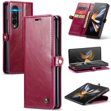 Peňaženkové kožené puzdro CaseMe Crazy Horse na Samsung Galaxy Z Fold4 - Červená