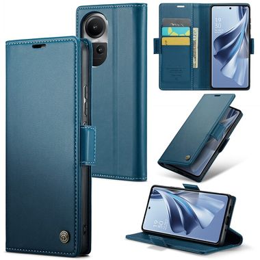 Peňaženkové kožené puzdro CaseMe Litchi na OPPO Reno10 5G/10 Pro 5G - Modrá