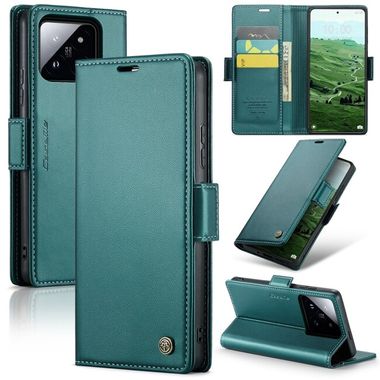 Peňaženkové kožené puzdro CaseMe Litchi na Xiaomi 14 Pro - Perleťová modrá