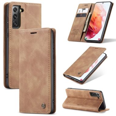 Peňaženkové kožené puzdro CASEME na Samsung Galaxy S21 Plus 5G - Hnedá