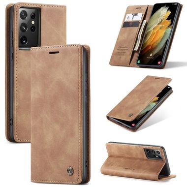 Peňaženkové kožené puzdro CASEME na Samsung Galaxy S21 Ultra 5G - Hnedá