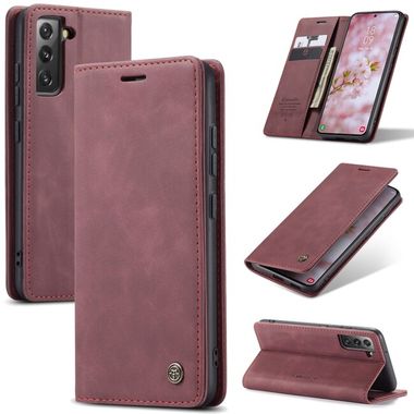 Peňaženkové kožené puzdro CaseMe na Samsung Galaxy S22 5G - Wine Red