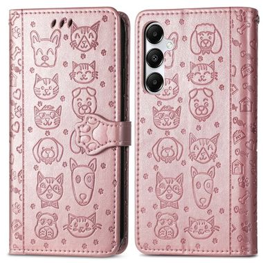 Peňaženkové kožené puzdro Cat and Dog Embossed na Galaxy A55 5G - Ružovo zlatá