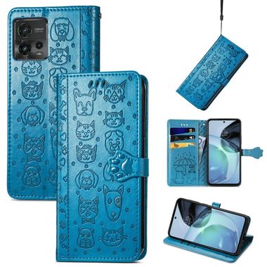 Peňaženkové kožené puzdro Cat and Dog na Motorola Moto G72 - Modrá