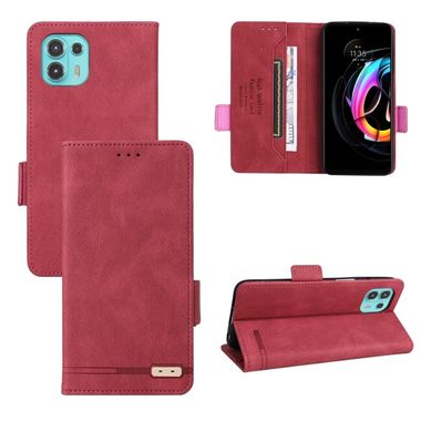 Peňaženkové kožené puzdro Clasp na Motorola Edge 20 Lite - Červená