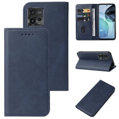 Peňaženkové kožené puzdro Closure na Motorola Moto G72 - Modrá