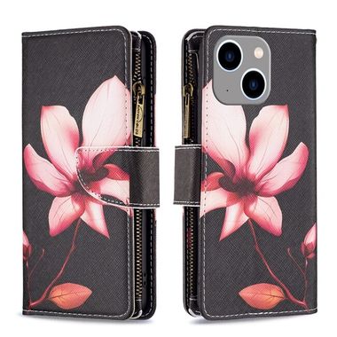 Peňaženkové kožené puzdro Colored Drawing Pattern na iPhone 15 Plus – Lotus