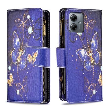 Peňaženkové kožené puzdro Colored Drawing Pattern na Motorola G14 - Purple Butterfly
