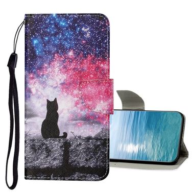 Peňaženkové kožené puzdro COLORED na Samsung Galaxy A23 5G - Hviezdna obloha a mačka