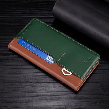 Peňaženkové kožené puzdro Contrast Color Side na Motorola Moto E20 / E30 / E40 - Svetlo Hnedá + Zelená